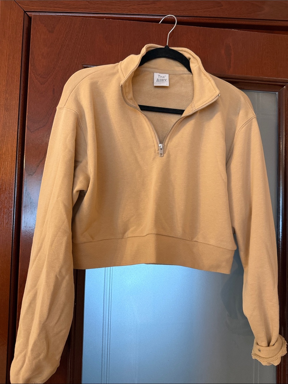 Aritzia Cropped Quarter-Zip Turtleneck Sweater - Camel